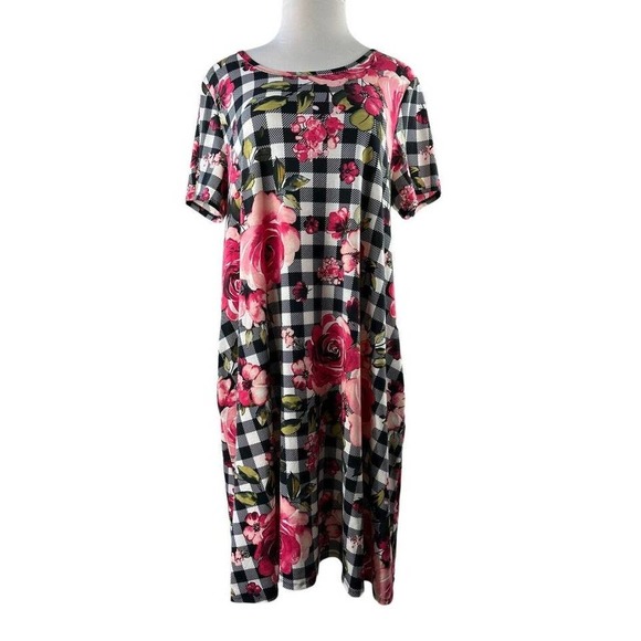 LuLaRoe Dresses & Skirts - Lularoe Jessie Dress Pockets Scoop Neck Plaid Floral Short Sleeve Plus Size 3XL